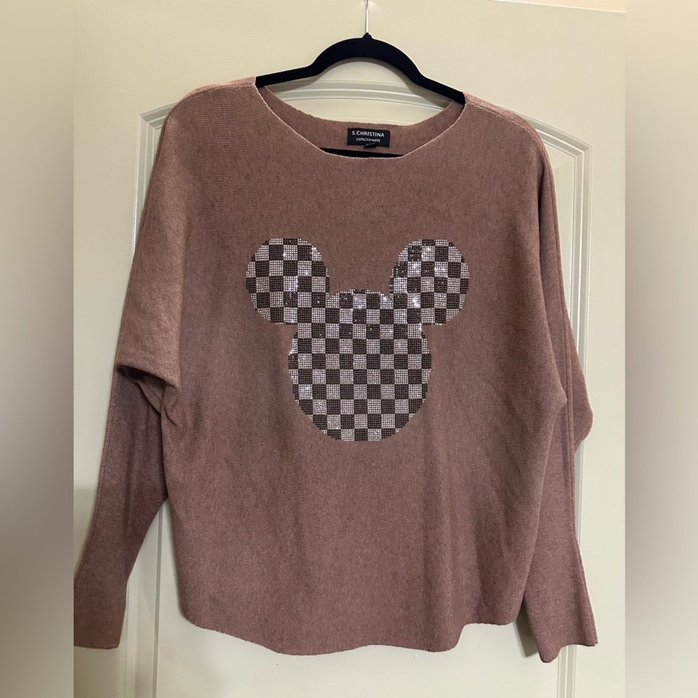 S Christina Brown Sweater with Checkered Mouse Design